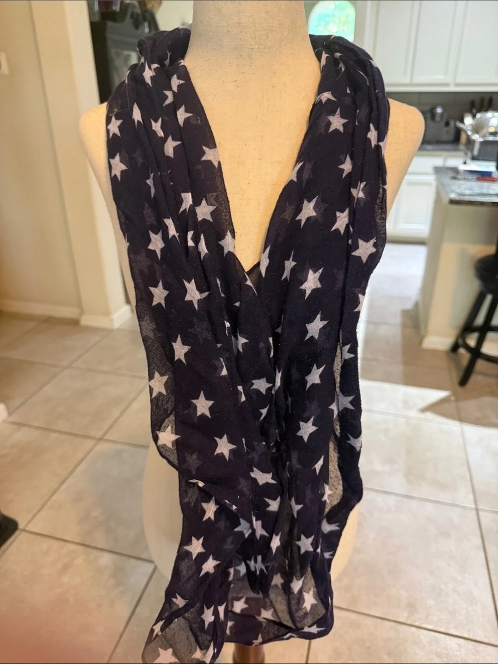 Navy Star Print Sheer Scarf - White Stars